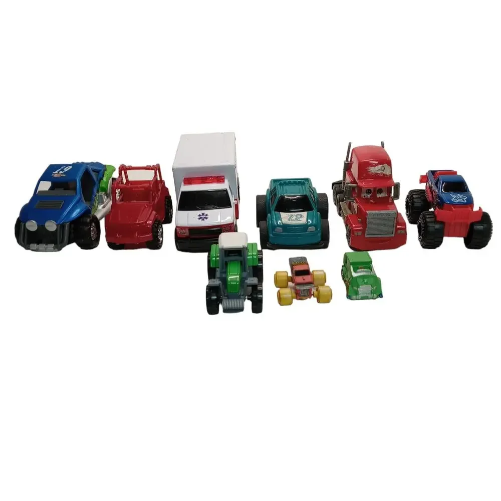 Mixed Lot of 9 Toy Cars Diecast & Plastic Vehicles Trucks Jeep Ambulance Vintage